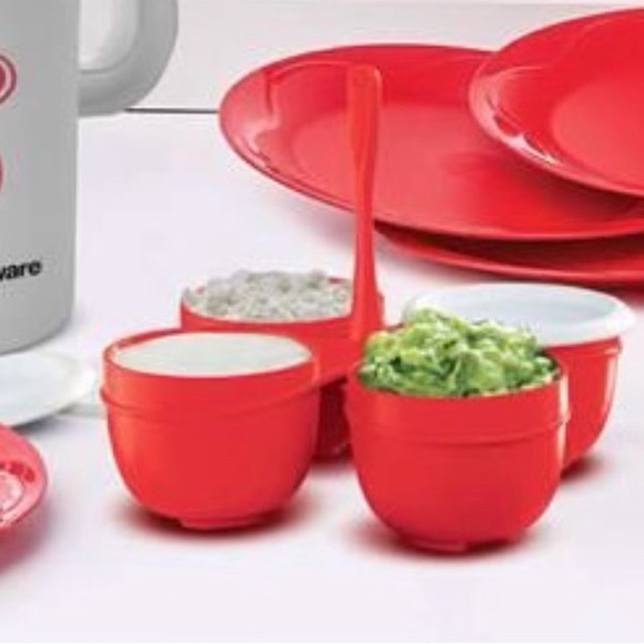Tupperware Blossom Condimate Set With Lid Storage For Dry Fruits Red & white - Picture 5 of 5